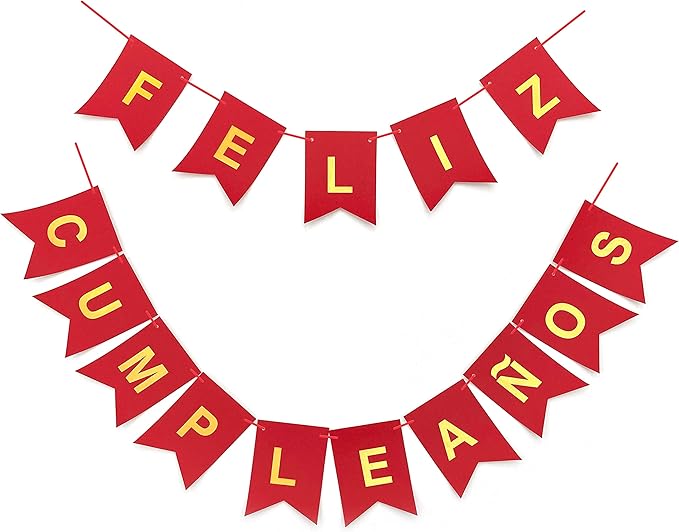 Banner Feliz Cumpleaños Glitter Rojo con Letras en Dorado