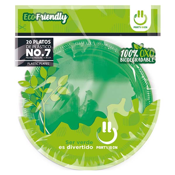 Plato 7' Verde 20 Piezas Party Is On