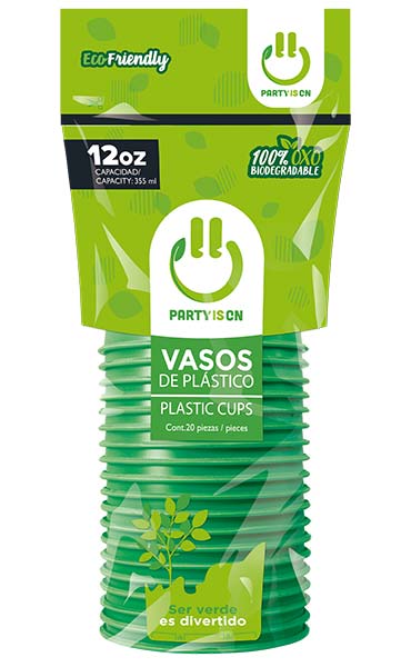 Vaso 12 oz. Verde 20 Piezas Party Is On