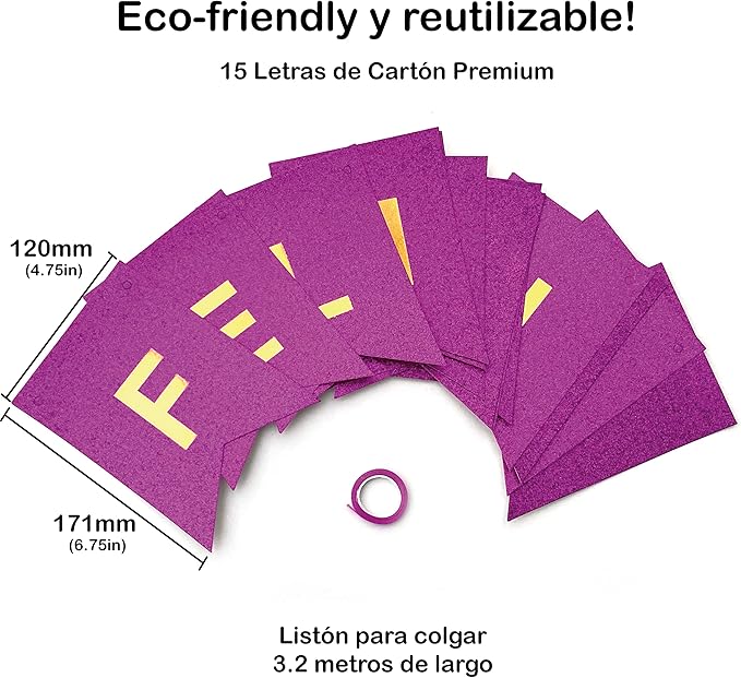 Banner Feliz Cumpleaños Glitter Morado con Letras en Dorado