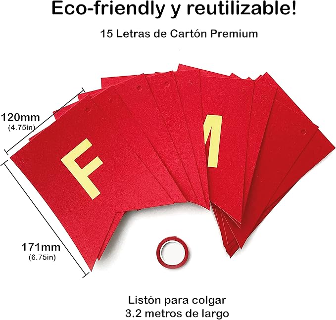 Banner Feliz Cumpleaños Glitter Rojo con Letras en Dorado