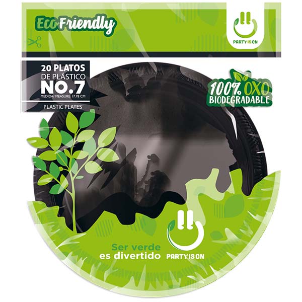 Plato 7' Negro 20 Piezas Party Is On