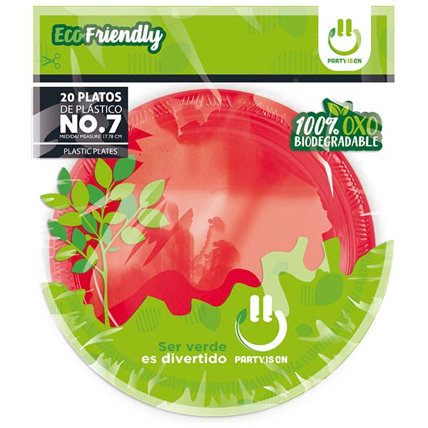 Plato 7' Rojo 20 Piezas Party Is On