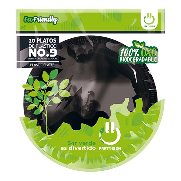 Plato 9' Negro 20 piezas Party Is On