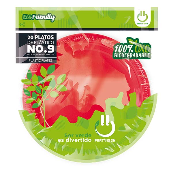 Plato 9' Rojo 20 Piezas Party Is On