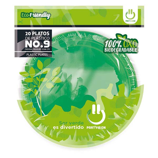 Plato 9' Verde 20 Piezas Party Is On